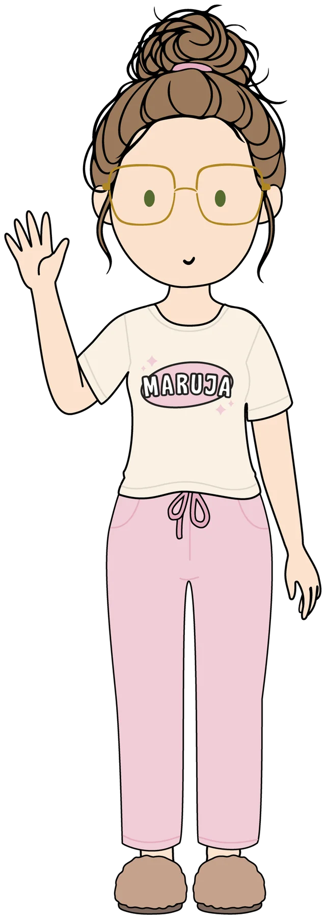 Ilustración de Maruja saludando con la camiseta de Maruja