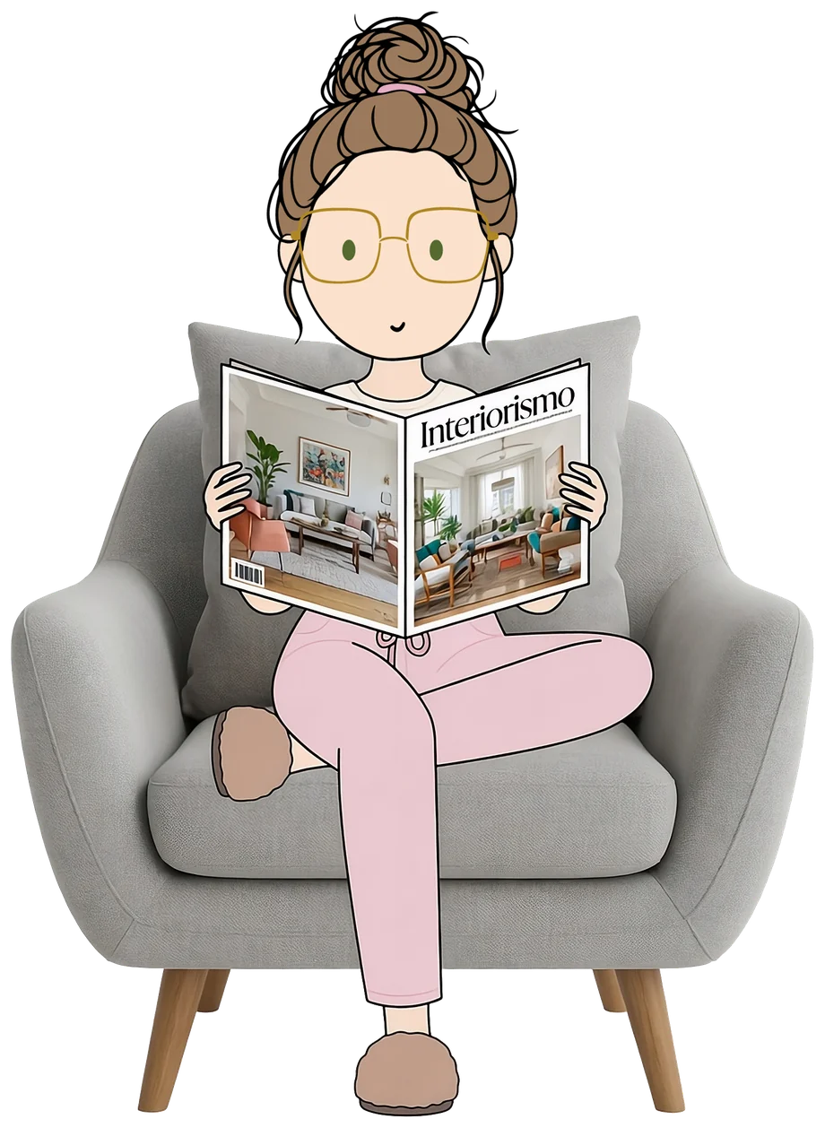 Ilustración de Maruja leyendo una revista de decoración en su sillón